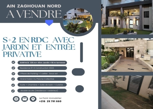 S+2 RDC AVEC JARDIN AIN ZAGHOUAN NORD